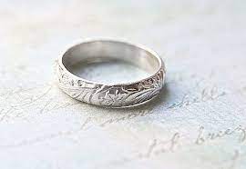 Flower Vine Engraved Wedding Band Vintage Style Eco Friendly Sterling Silver Recycled Sil Wedding Band Engraving Vintage Wedding Band Wedding Accessories