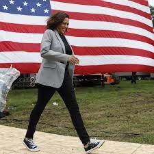 Women are wearing pearls and chuck taylors for kamala harris on. Kamala Harris What Her Sneakers Mean Fashion The Guardian