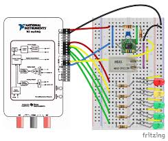 It shows the components of the circuit as simplified shapes, and the power and signal connections between the devices. Mydaq Projects For Engineering Students National Instruments