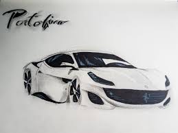 Draw the road and landscaping. Ferrari Portofino God Kid Draw To Drive