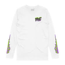 Tmg Flames White Long Sleeve Long Sleeve Tshirt Men Sleeves Cool Shirts