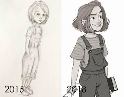 Artists Challenge Themselves To Redraw Their Old Drawings And The Results Are Fantastic Ultralinx Cartoon Art Styles Drawings Girl Drawing Sketches