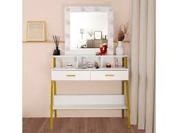 Add to favorites wood makeup table with large drawers and flip top mirror, luxurious makeup table, wriing table elizamcoon $ 183.99 free shipping add to favorites. Vanity Table Lighted Mirror Makeup Dressing With 9 Lights 2 Drawers Shelves Newegg Com