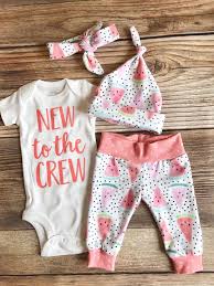 New To The Crew Summer Watermelon Newborn Coming Home Outfit Josie And James Newborn Coming Home Outfit Newborn Outfit Baby Outfits Newborn