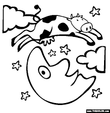 Hey diddle diddle, the cat and the fiddle the cow jumped over the moon the little dog laughed to see such fun and the dish ran away with the spoon! Hey Diddle Diddle Online Coloring Page