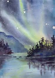 Northern Lights Original Watercolour Copyright Riverwalker Arts Watercolor Art Landscape Watercolor Art Watercolor Landscape
