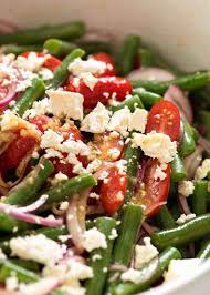 Green Bean Salad With Cherry Tomato Feta Recipe Bean Salad Green Beans Green Bean Salads