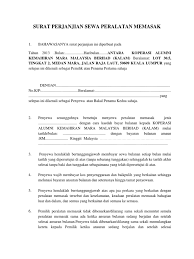 Sesuai dengan namanya surat perjanjian merupakan surat yang digunakan untuk mengikat perjanjian atara kedua belah pihak. Surat Perjanjian Sewa Peralatan Memasak