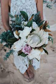 24 wedding centerpieces you can diy. Kate Ryan S Diy Beach Wedding Nouba Com Au Tropical Wedding Flowers Protea Wedding Diy Wedding Flowers