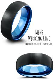 Tungsten Black And Blue Wedding Band 8mm Domed Black Brushed Tungsten Ring With Blue Interior Wedding Rings For Women Black Wedding Rings Unusual Wedding Rings