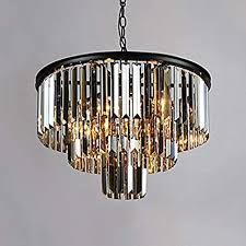 Litfad Smoke Crystal 3 Tiers Chandelier Modern Design 6 Bulbs Pendant Light Art Deco Hanging Light Fixture In Black For Living Room Restaurant Dinning Room Hotel Amazon Com