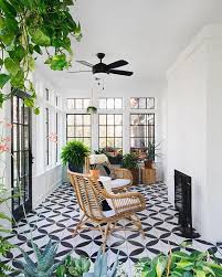 Trending Now 10 Dreamy Patios With Bold Patterned Tile Outdoor Sunroom Patio Tiles Sunroom Designs