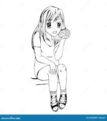 Anime girl eating cake stock vector. Illustration of teen - 27633369