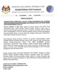 Kini persatuan bekas tentera malaysia (pbtm) telah melalui penjenamaan semula dan dikenali sebagai persatuan veteran angkatan tentera malaysia (pvatm). Kenyataan Media Penangguhan Sementara Aktiviti Persatuan Persatuan Veteran Atm Dan Kaunter Khidmat Pelanggan Jhev Atm Berhubung Penularan Wabak Covid 19