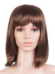 Shoulder-Length Wig with brown Bangs