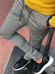 Black And Yellow Plaid Pants Mens Cris Slim Fit Plaid Pant Trouser Grey And Mustard Plaid Pants Stylish Mens Outfits Pants Outfit Men