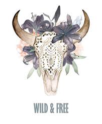 Watercolor Skull With Antlers In Flowers Hand Painted Etsy Bull Skull Tattoos Cow Skull Tattoos Skull Tattoo Flowers