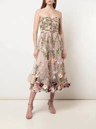 Strapless 3d Floral Embroidered Tea Length Dress In 2020 Tea Length Dresses Floral Dress Formal Floral Bridesmaid Dresses Short