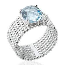 Bague Tube Perlee Pierre Bleue Clair Solitaire 8mm Argent Rhodie