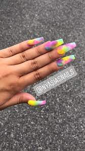 Tye Dye Long Acrylic Nails Coffin Shape Long Acrylic Nails Coffin Rainbow Nails Acrylic Nails