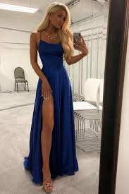 Simple Spaghetti Straps Backless Sweep Train Prom Dress With Split Side D172 Ombreprom Royal Blue Prom Dress Long Prom Dresses Long Blue Evening Dresses Prom