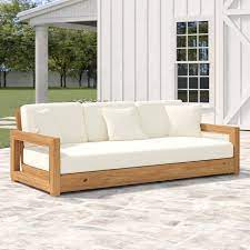 O Kean Teak Patio Sofa With Cushions Reviews Birch Lane Rustic Outdoor Sofas Wooden Sofa Set Designs Outdoor Sofa