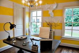 Contemporary Home Office With White And Yellow Striped Walls Home Office Colors Yellow Home Offices Contemporary Home Office