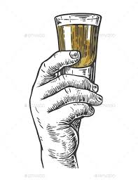 Male Hand Holding A Shot Of Alcohol Drink Engraving Illustration Alcoholic Drinks Bottle Drawing