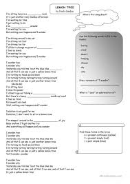 Song Worksheet Lemon Tree Worksheet Free Esl Printable Worksheets Made By Teachers Songs Classroom Songs The Cure Lyrics