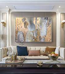 Abstract Blue Gold Oil Painting On Canvas Canvas Wall Art Gold Leaf Painting Blue Wall Decor Original Painting By Julia Kotenko Blue Wall Decor Gold Living Room Living Room Pictures