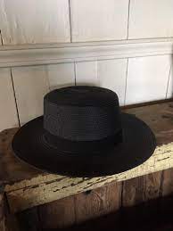 Amish Straw Hat 6 7 8 Authentic Black Straw Brim Fedora Etsy Fedora Straw Hat Straw