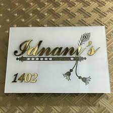 Glass And Acrylic Navkar Name Plate With Dimand Led Light Name Plate Led Lights Glass