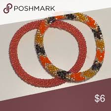Orange And Black Beaded Bracelets Black Beaded Bracelets Beaded Bracelets Black Beads