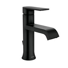 Moen Genta Single Hole Single Handle Bathroom Faucet In Matte Black 84760bl The Home Depot Single Handle Bathroom Faucet Black Faucet Black Bathroom Sink