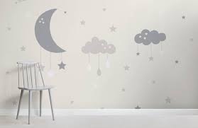Vinyl wallpaper doggies wall coverings gray dogs nursery kids room textured 3d. Baby Clouds Moon Wallpaper Mural Hovia