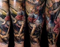 The name michael means one who is like god or the one who looks like god. Colorful Archangel Michael Tattoo Design For Sleeve
