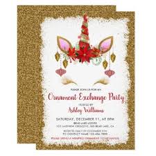 Cute Giltter Unicorn Christmas Ornament Exchange Invitation Xmas Christmaseve Christmas Eve C Ornament Exchange Party Unicorn Invitations Glitter Invitations