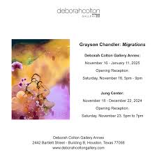 Deborah Colton Gallery is pleased to present "Migrations" at the Jung  Center and Deborah Colton Gallery. This is a joint exhibition across two  venues featuring the vibrant abstract watercolor paintings of Grayson