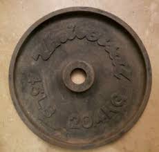 A weight plate is a flat, heavy object, usually made of cast iron, that is used in combination with barbells or dumbbells to produce a bar with a desired total weight for the purpose of physical exercise. Universal Barbell Single 45lb Olympic Weight Plate Home Gym Vintage Deep Dish Ebay