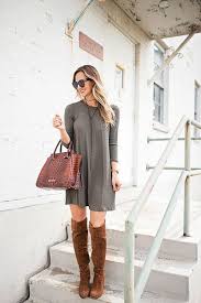 Tall Boots And A Shift Dress Tall Boots Outfit Fall Boots Outfit Fashion