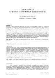 .de democracia que el eiu, señala que democracia es el control popular sobre los encargados de adoptar decisiones e igualdad política entre quienes imagen de portada: Pdf Democracia 2 0 La Politica Se Introduce En Las Redes Sociales