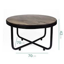 Suri Modern Industrial Round Coffee Table In Dark Mango Wood Metal Detail Furniture123