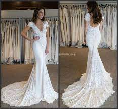 2018 Full Lace Mermaid Wedding Dresses Cap Sleeves Sweep Train V Neck Backless Long Be Gorgeous Wedding Dresses Lace Wedding Dresses Lace Backless Bridal Gowns