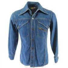 Vintage 70s Hang Ten Denim Shirt Mens M Blue Sanforized The Clothing Vault 60s Clothing Denim Shirt Mens Shirts