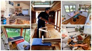 Their office features two work stations with collapsible desks and fixed computer monitors. Top Transforming Multifunctional Furniture Ideas For Tiny Homes Diy Caravan Camper Plans