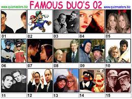 Printable free fun miscellaneous random trivia quiz questions from the 90s about things like music cinema stars and more. Famous Duos