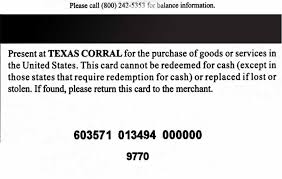 Check spelling or type a new query. Texas Corral Gift Card