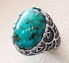 Man Ring Nishapur Tibet Turquoise Blue Green Natural High Etsy Rings For Men Semi Precious Gems Turquoise