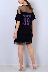 29 95 Tl Siyah Tul Detayli Bayan Uzun Tisort 13695b Modamizbir Moda Stilleri Gomlek Elbise Siyah Tulum