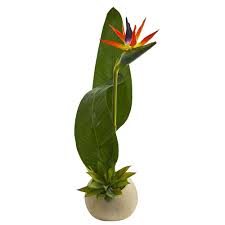 Nearly Natural 23 In Indoor Bird Of Paradise And Succulent Artificial Arrangement 1722 The Home Depot Birds Of Paradise Artificial Birds Artificial Flowers